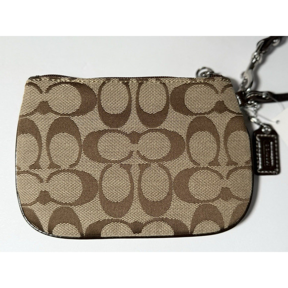 NWT Coach Jacquard Signature C Wristlet Wallet with Leather Trim Charm Brown‎ - Picture 6 of 12